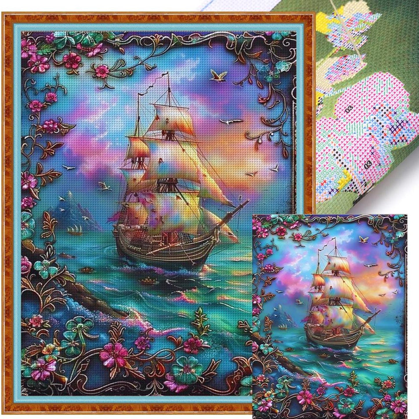 Vintage Sailboat - Full 11CT Stamped Cross Stitch 40x55CM - Huacan