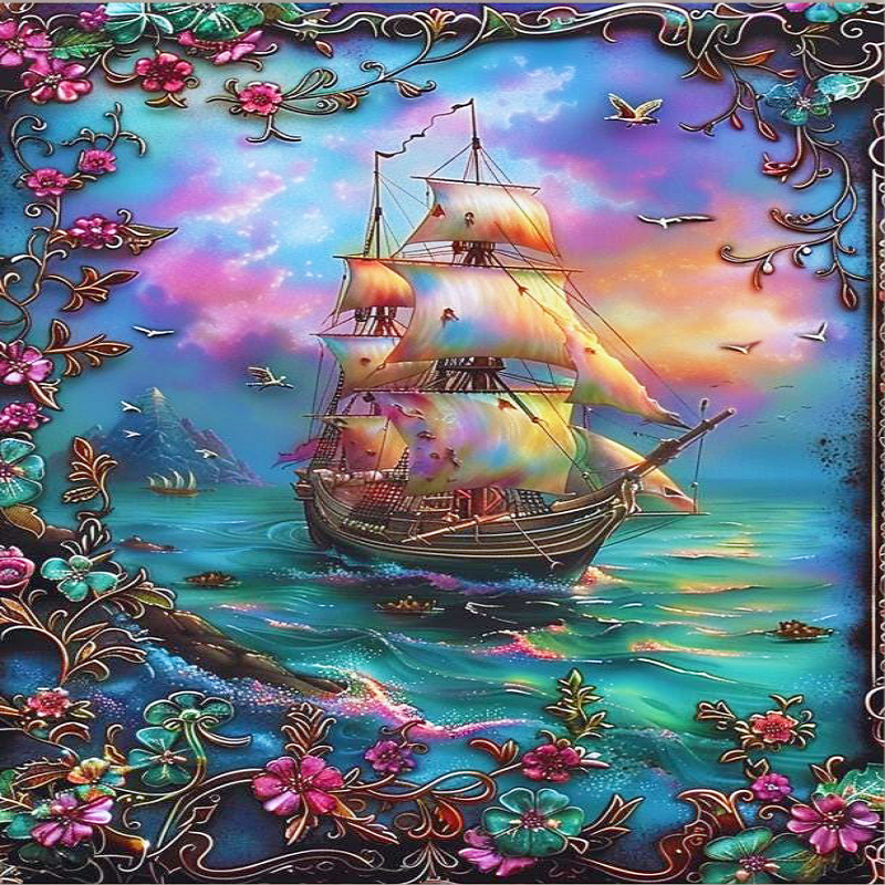 Vintage Sailboat - Full 11CT Stamped Cross Stitch 40x55CM - Huacan