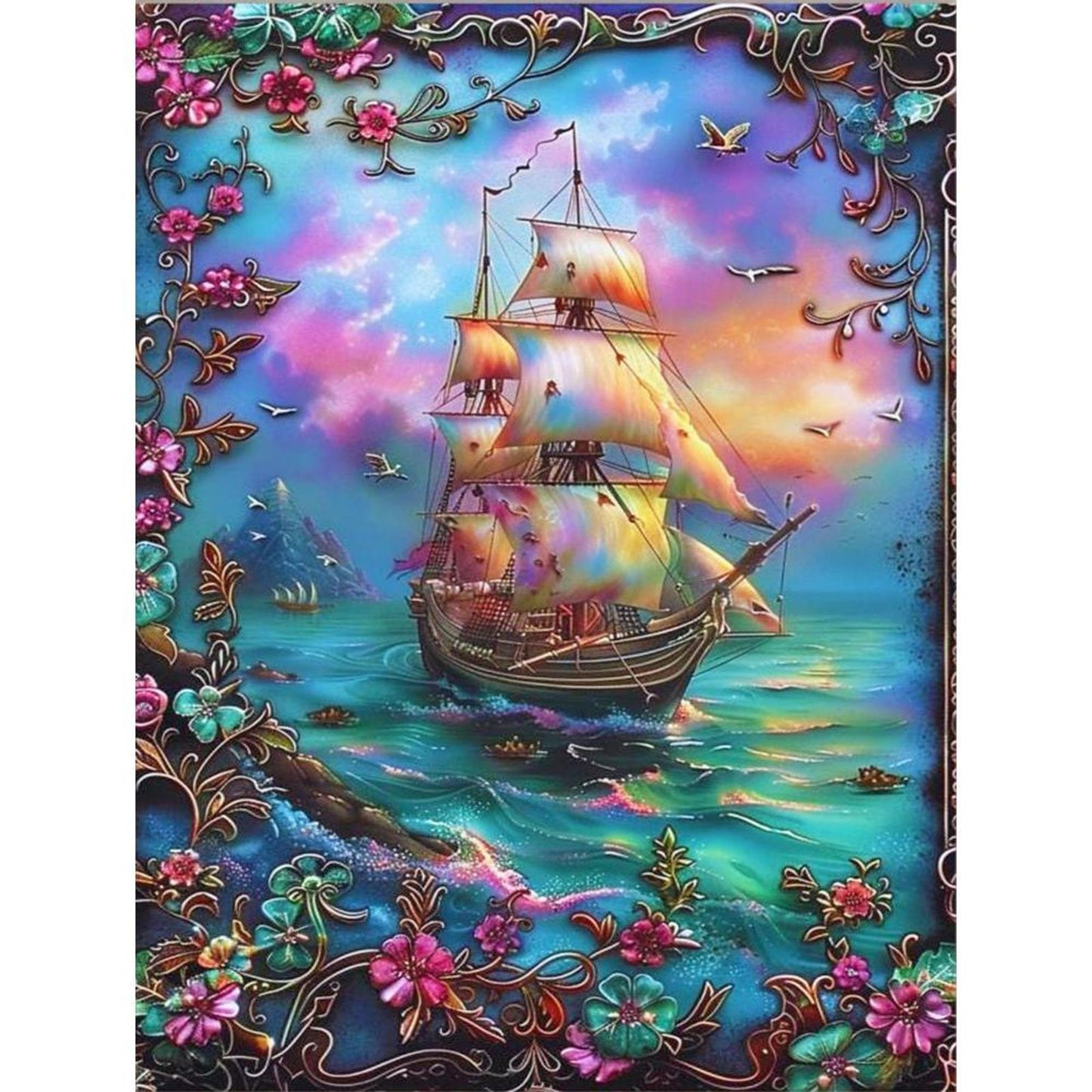 Vintage Sailboat - Full 11CT Stamped Cross Stitch 40x55CM - Huacan