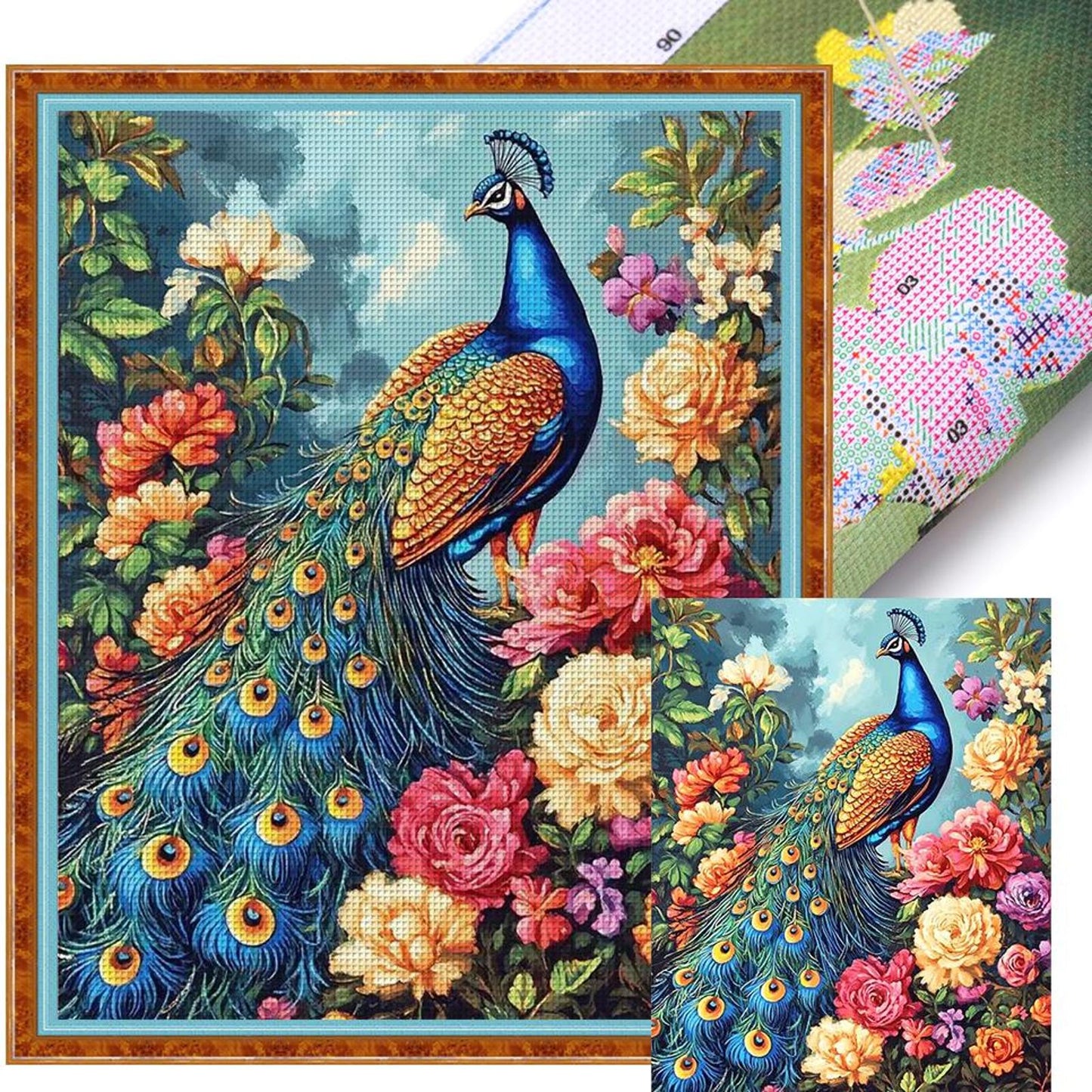 Peacock And Peony - Full 11CT Stamped Cross Stitch 40x50CM - Yishu