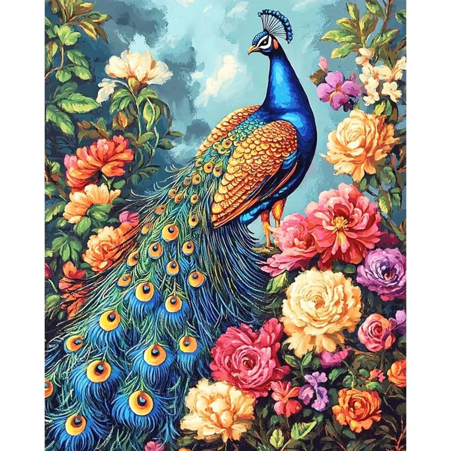 Peacock And Peony - Full 11CT Stamped Cross Stitch 40x50CM - Yishu