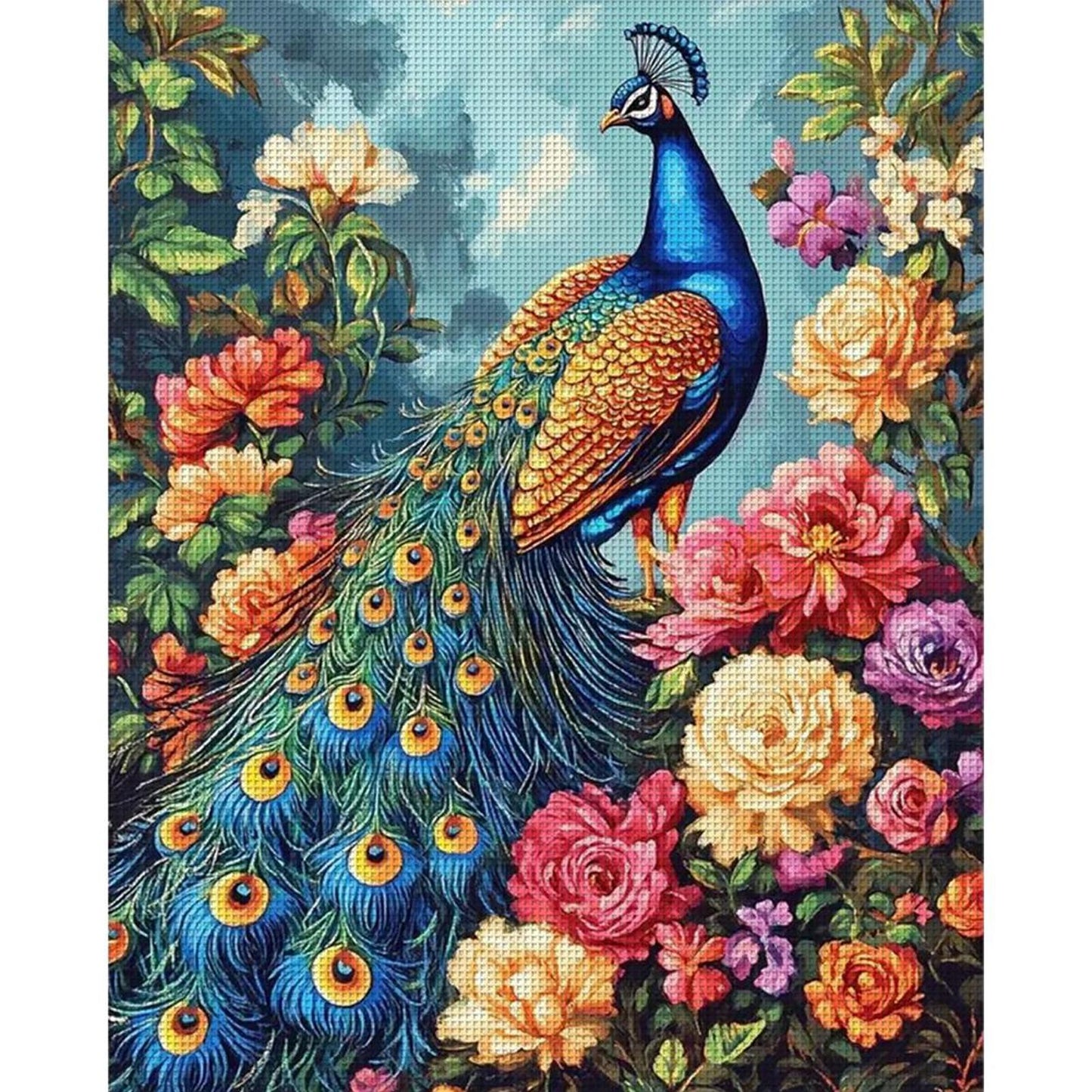 Peacock And Peony - Full 11CT Stamped Cross Stitch 40x50CM - Yishu