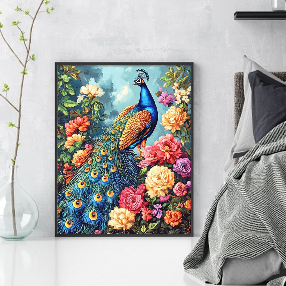 Peacock And Peony - Full 11CT Stamped Cross Stitch 40x50CM - Yishu
