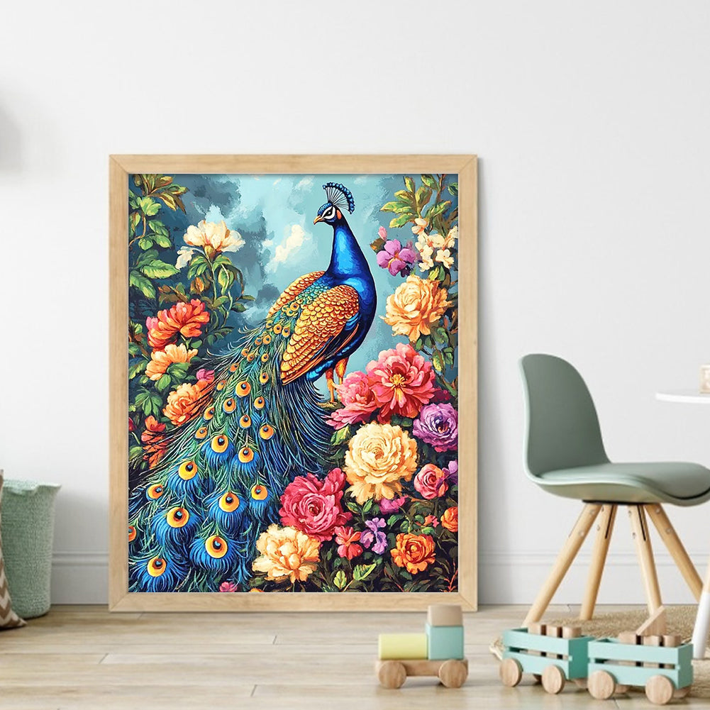 Peacock And Peony - Full 11CT Stamped Cross Stitch 40x50CM - Yishu