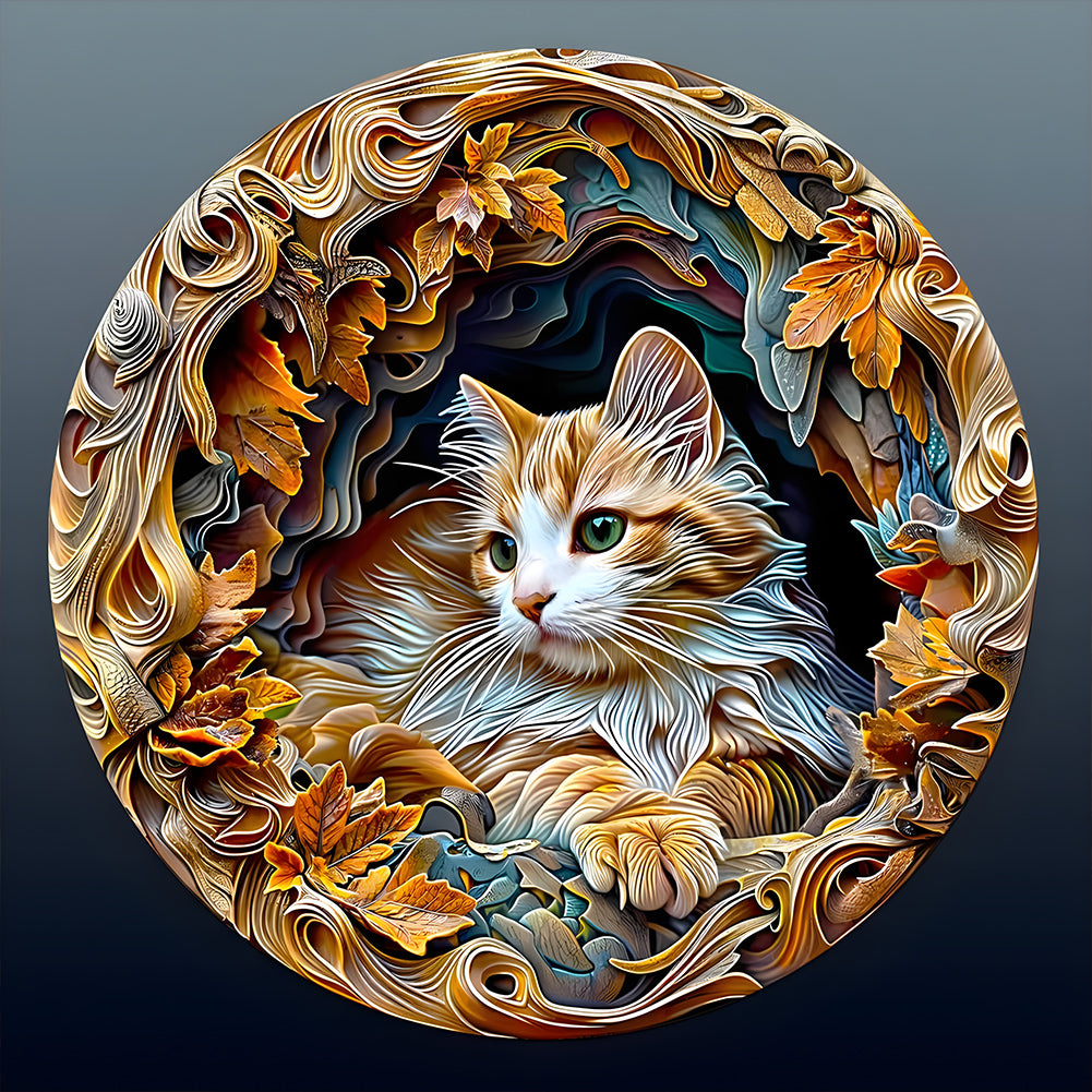 Paper-Cut Cat 30*30CM(Canvas) Full Round Drill Diamond Painting