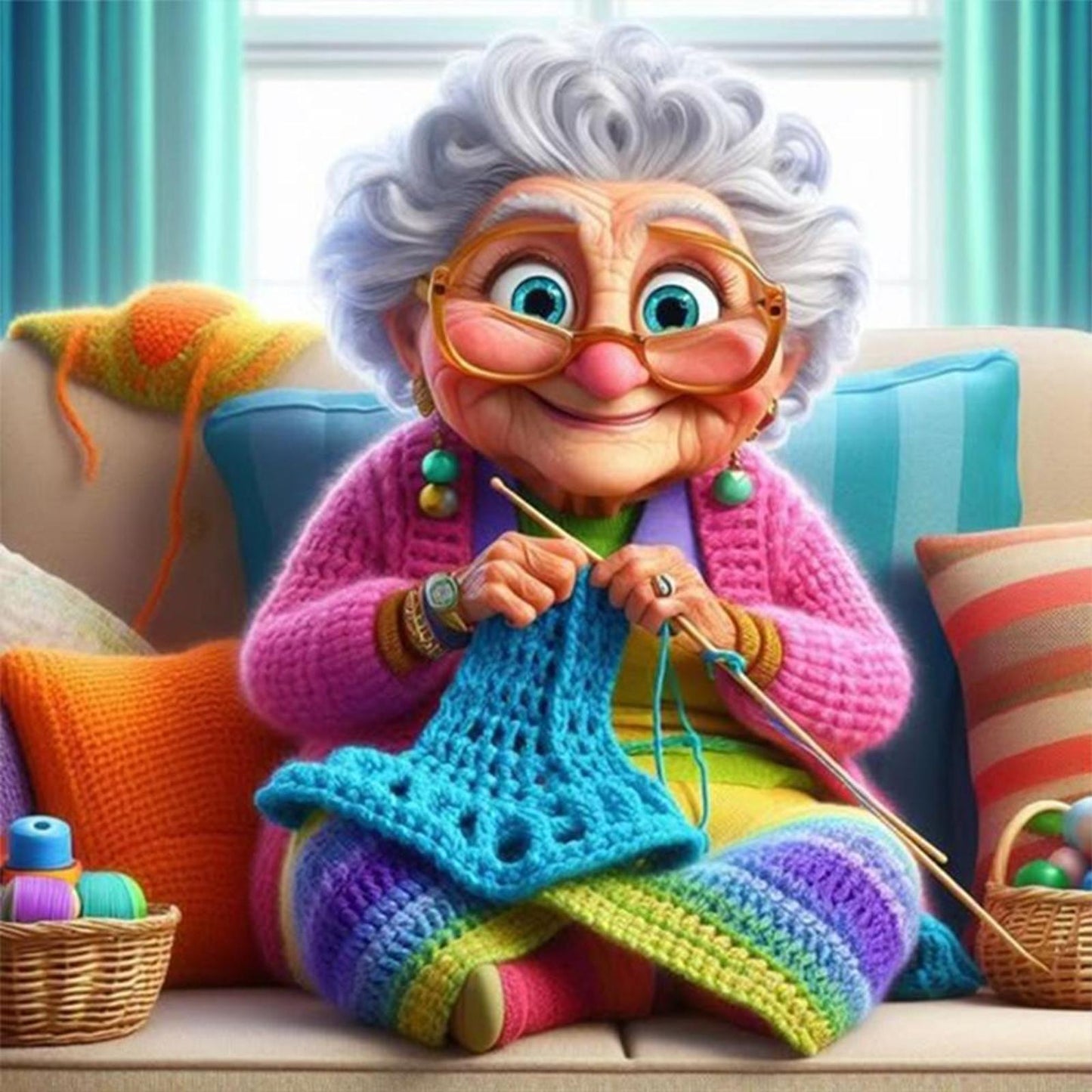 Grandma Knitting Sweater - Full 11CT Stamped Cross Stitch 50x50CM - Band