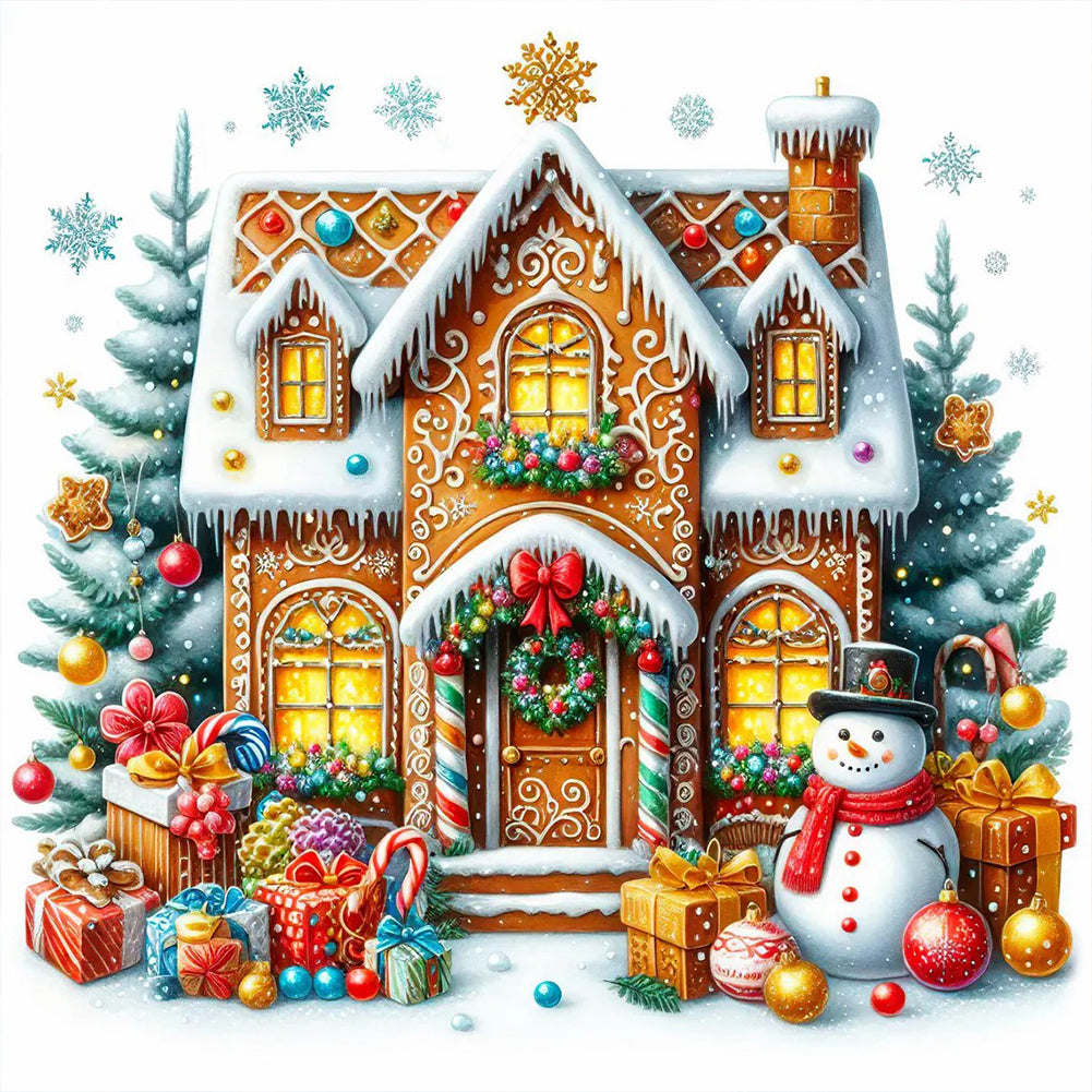 Christmas Snowman Cookie House 40*40CM(Canvas) Full Round Drill Diamond Painting