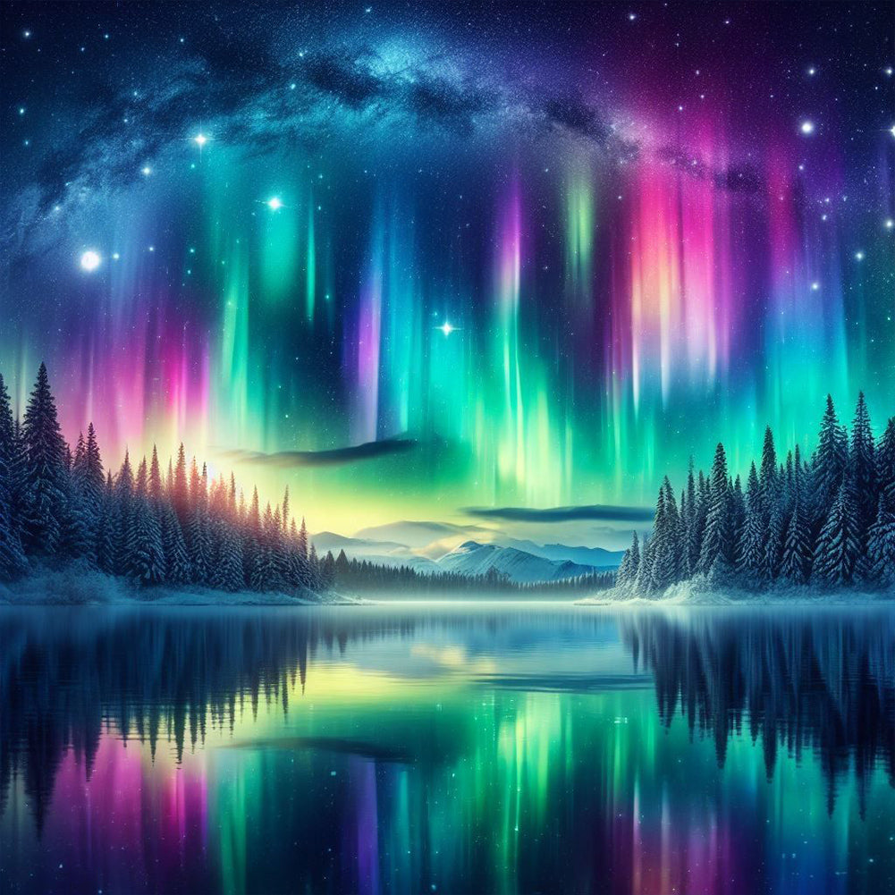 Aurora Scenery 40*40CM(Canvas) Full Round Drill Diamond Painting