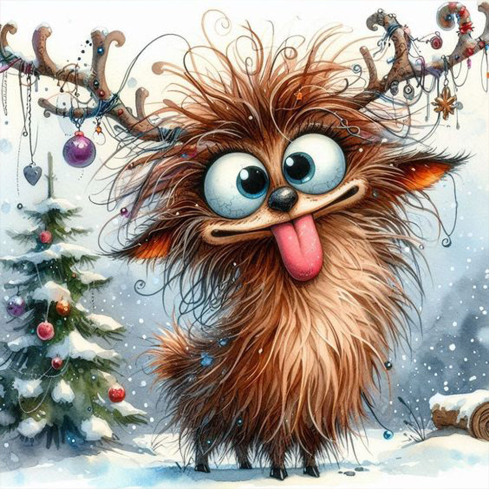 Christmas Funny Deer 30*30CM(Canvas) Full Round Drill Diamond Painting