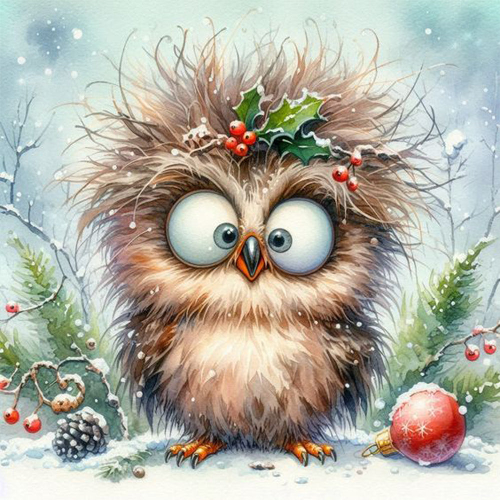 Christmas Funny Owl 30*30CM(Canvas) Full Round Drill Diamond Painting
