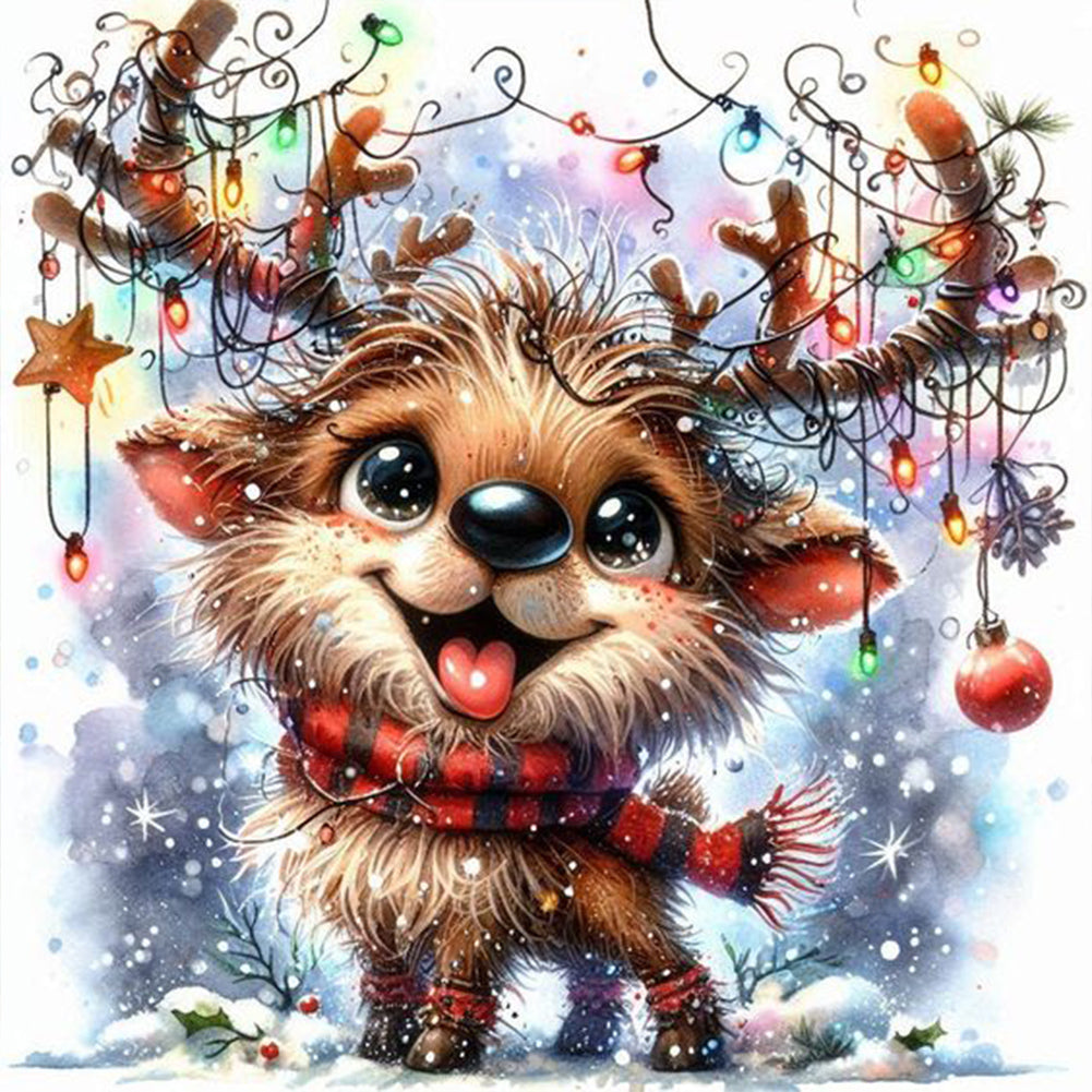 Christmas Funny Deer 30*30CM(Canvas) Full Round Drill Diamond Painting