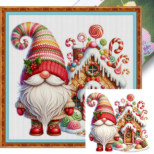 Christmas Goblin And Gingerbread House - Full 14CT Stamped Cross Stitch 40x40CM - Huacan