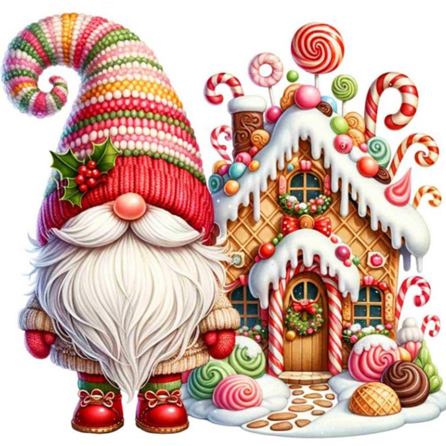 Christmas Goblin And Gingerbread House - Full 14CT Stamped Cross Stitch 40x40CM - Huacan