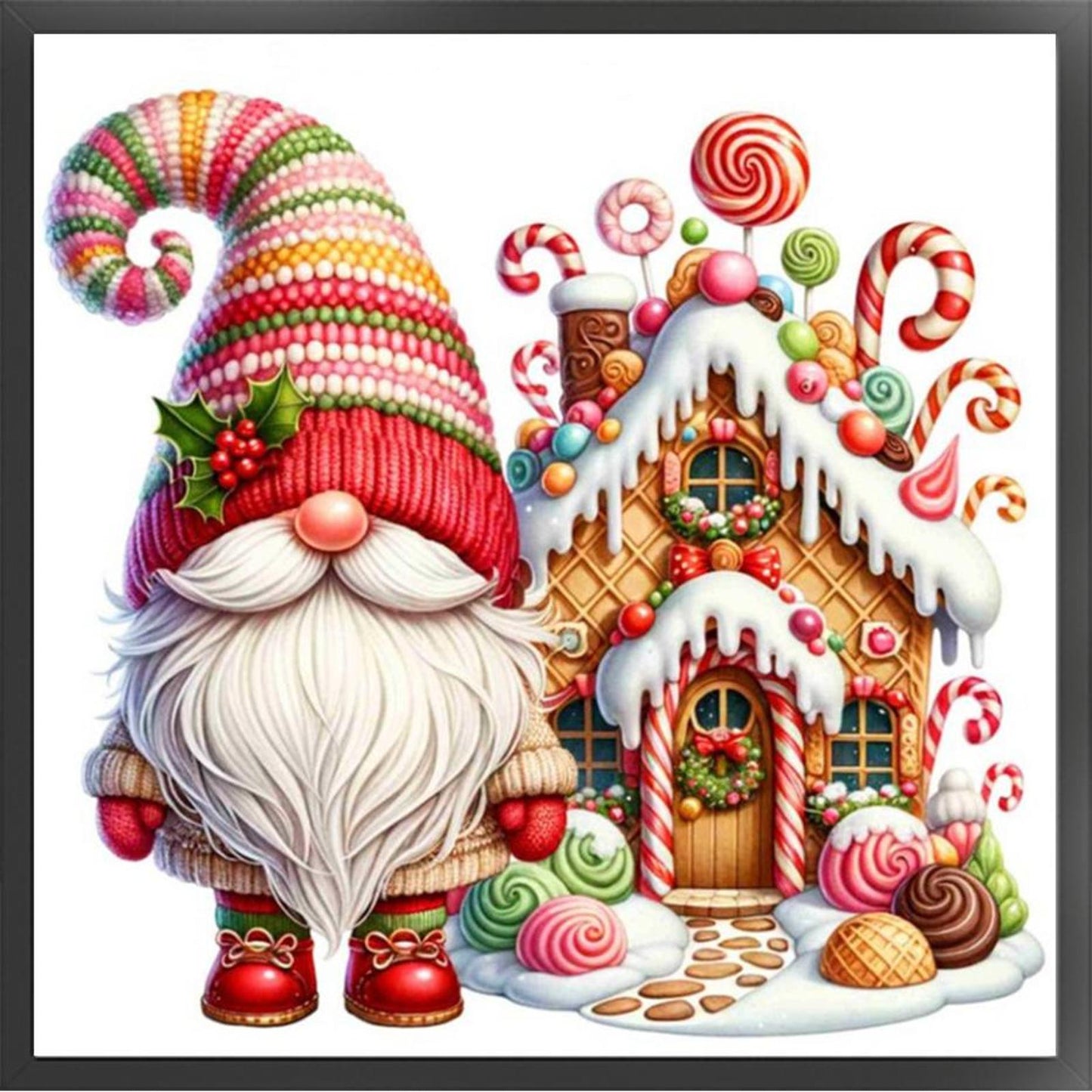 Christmas Goblin And Gingerbread House - Full 14CT Stamped Cross Stitch 40x40CM - Huacan