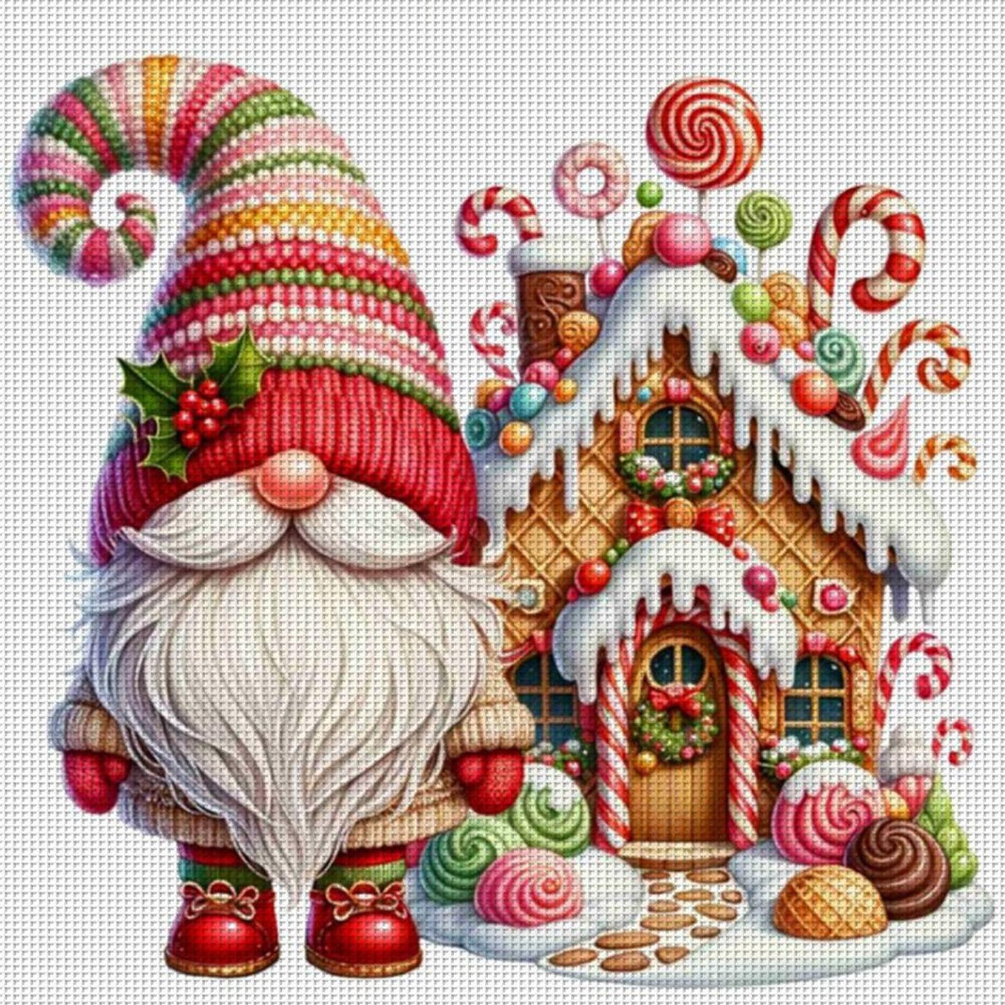 Christmas Goblin And Gingerbread House - Full 14CT Stamped Cross Stitch 40x40CM - Huacan
