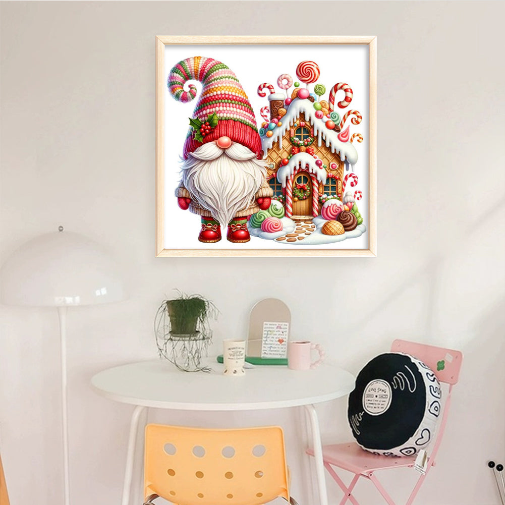 Christmas Goblin And Gingerbread House - Full 14CT Stamped Cross Stitch 40x40CM - Huacan
