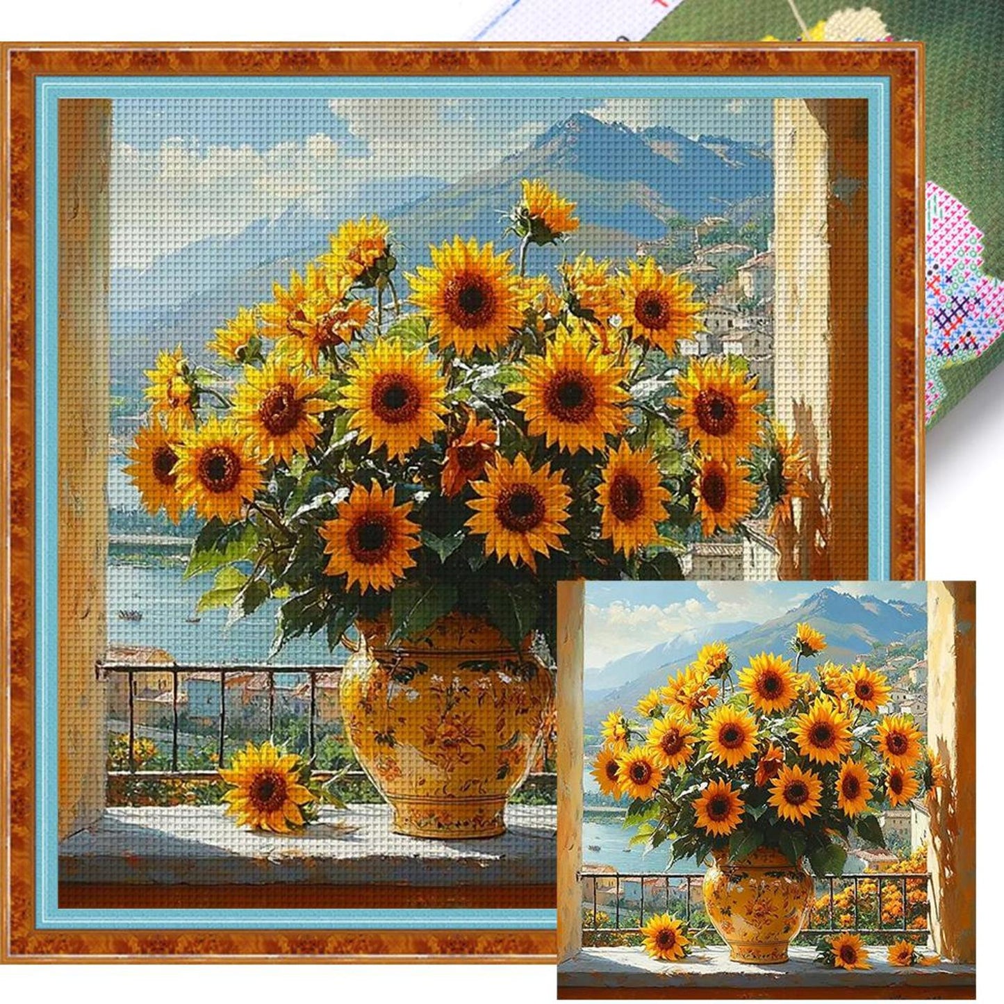 Sunflower Vase - Full 11CT Stamped Cross Stitch 40x40CM - Huacan