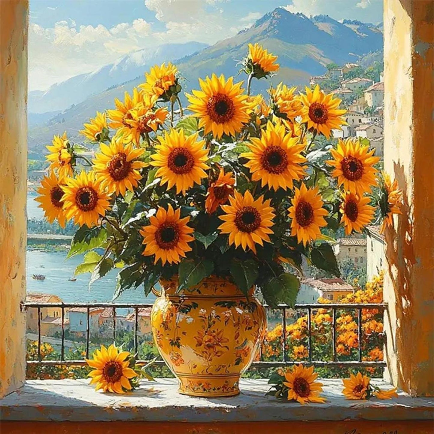Sunflower Vase - Full 11CT Stamped Cross Stitch 40x40CM - Huacan