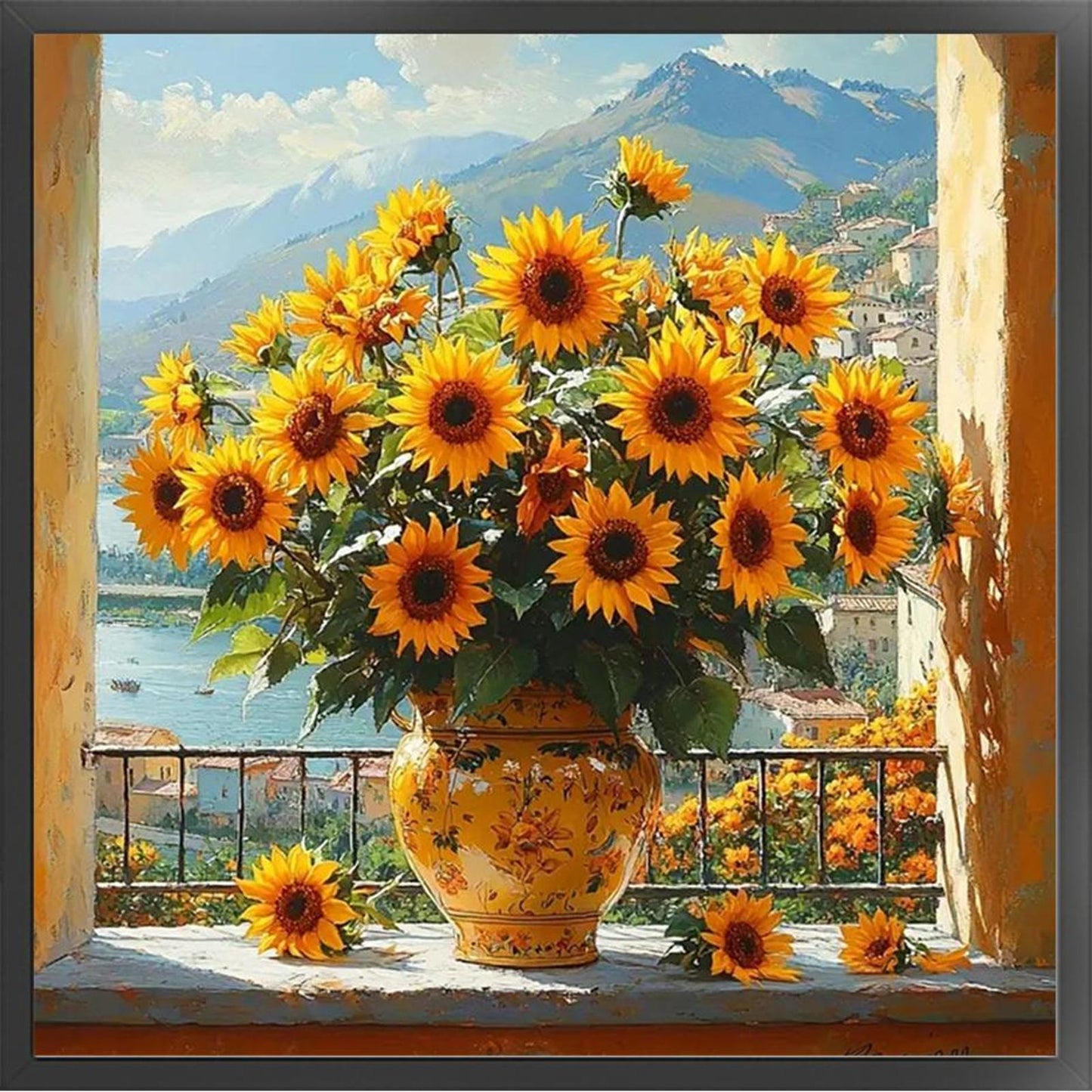 Sunflower Vase - Full 11CT Stamped Cross Stitch 40x40CM - Huacan