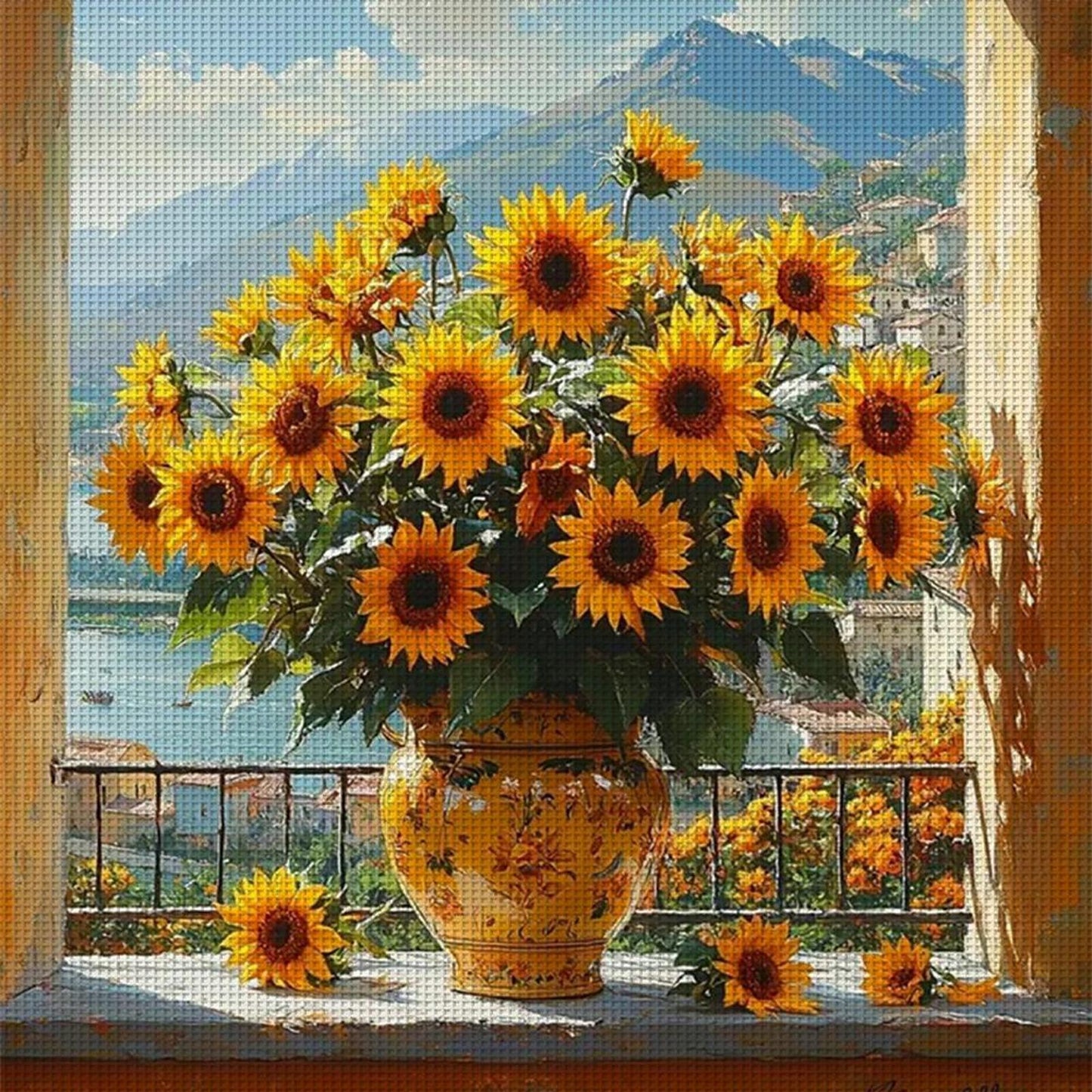 Sunflower Vase - Full 11CT Stamped Cross Stitch 40x40CM - Huacan