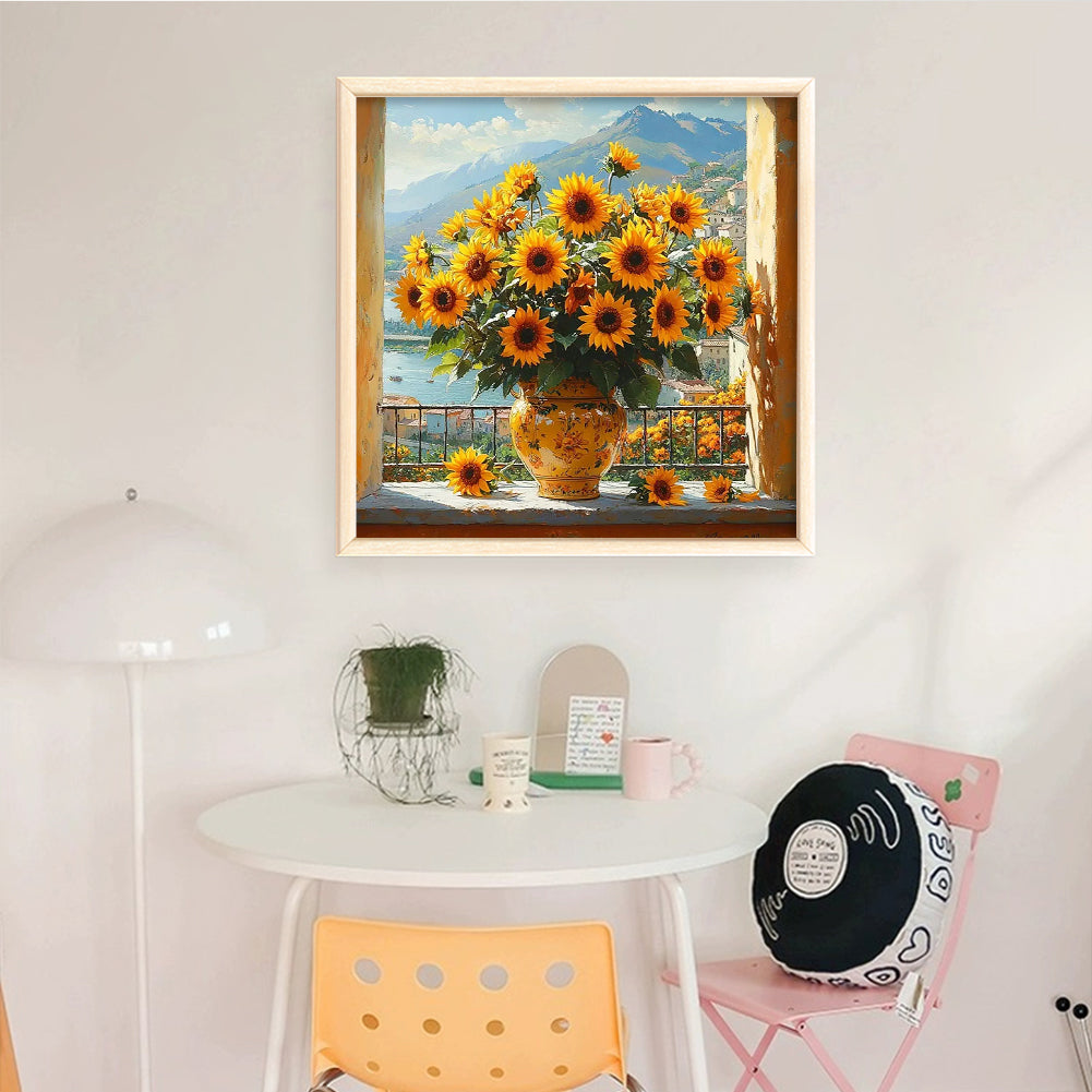 Sunflower Vase - Full 11CT Stamped Cross Stitch 40x40CM - Huacan