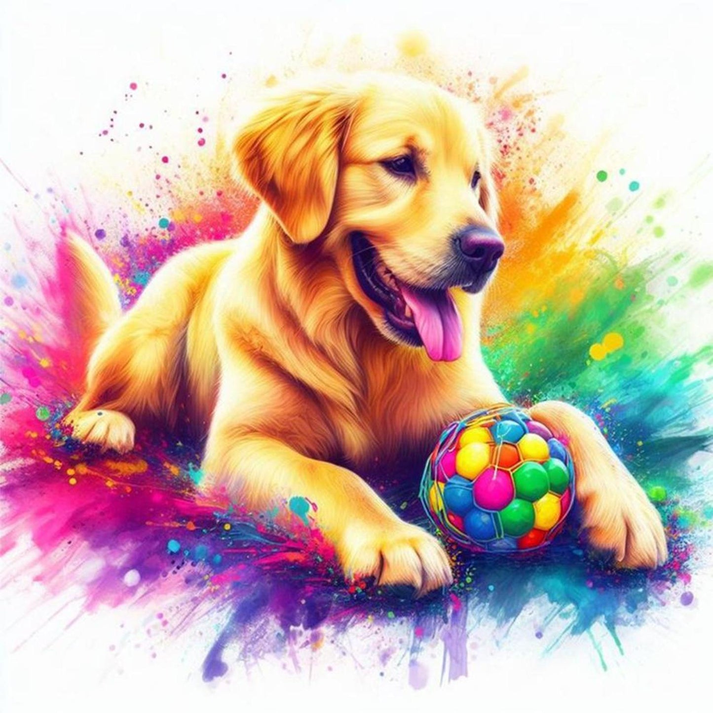 Golden Retriever Playing With Ball-Dog - Full 11CT Stamped Cross Stitch 40x40CM - Yishu