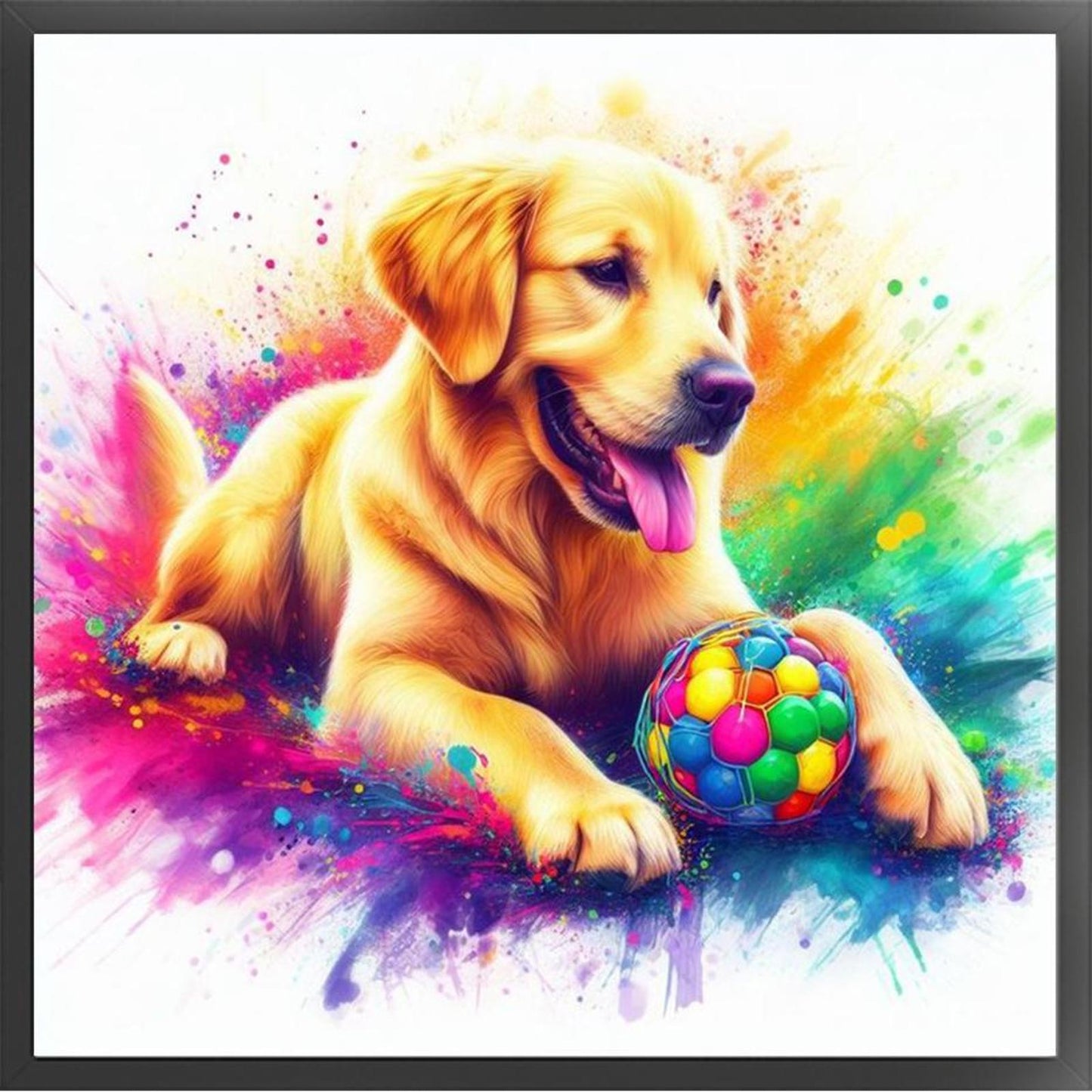 Golden Retriever Playing With Ball-Dog - Full 11CT Stamped Cross Stitch 40x40CM - Yishu