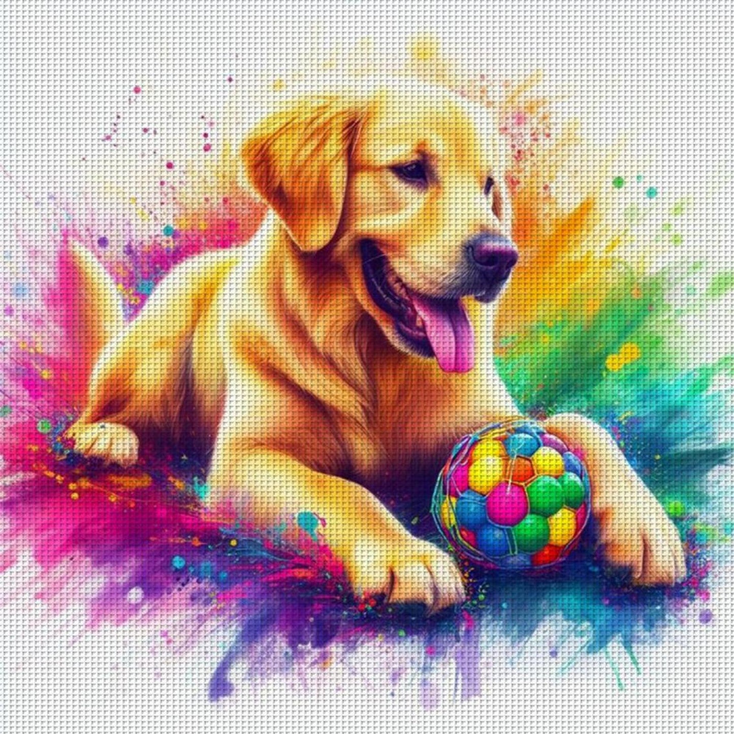 Golden Retriever Playing With Ball-Dog - Full 11CT Stamped Cross Stitch 40x40CM - Yishu