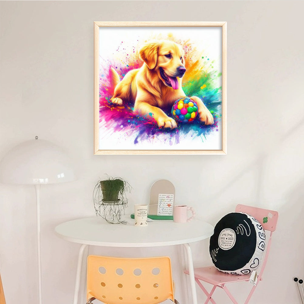 Golden Retriever Playing With Ball-Dog - Full 11CT Stamped Cross Stitch 40x40CM - Yishu