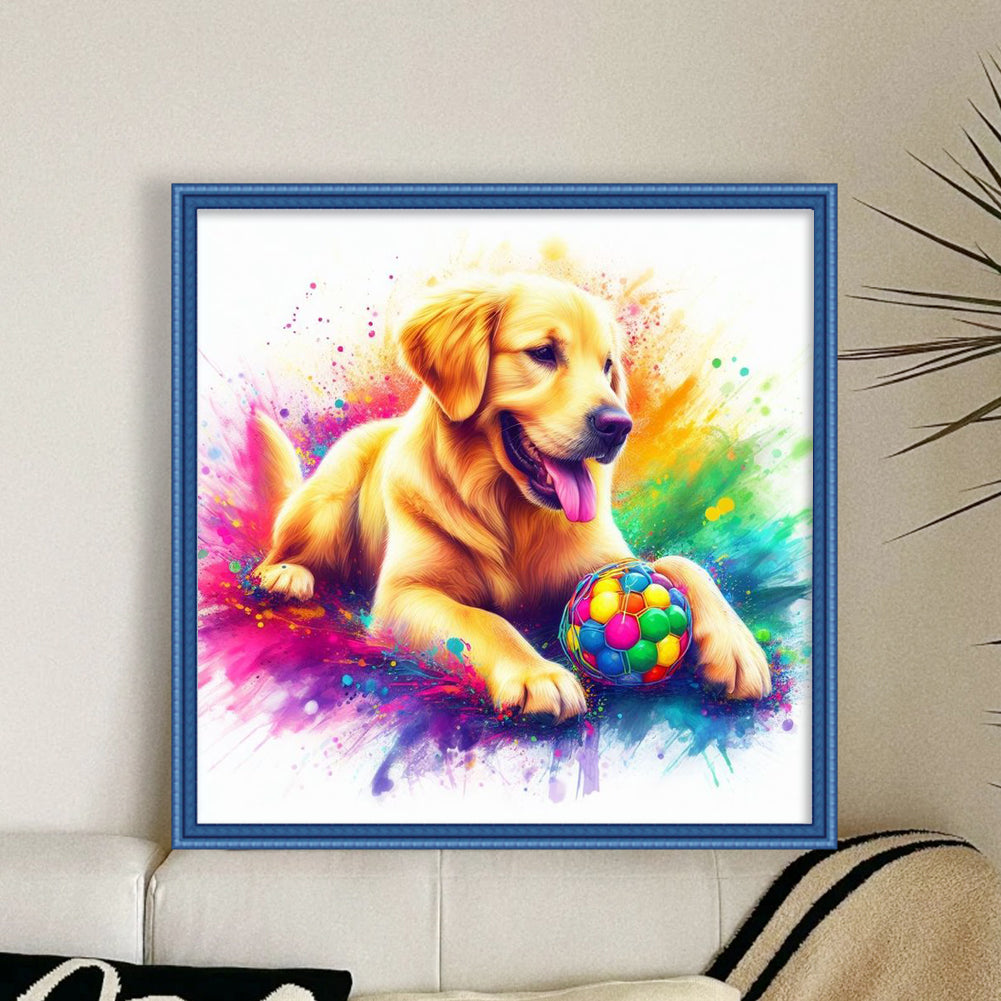 Golden Retriever Playing With Ball-Dog - Full 11CT Stamped Cross Stitch 40x40CM - Yishu