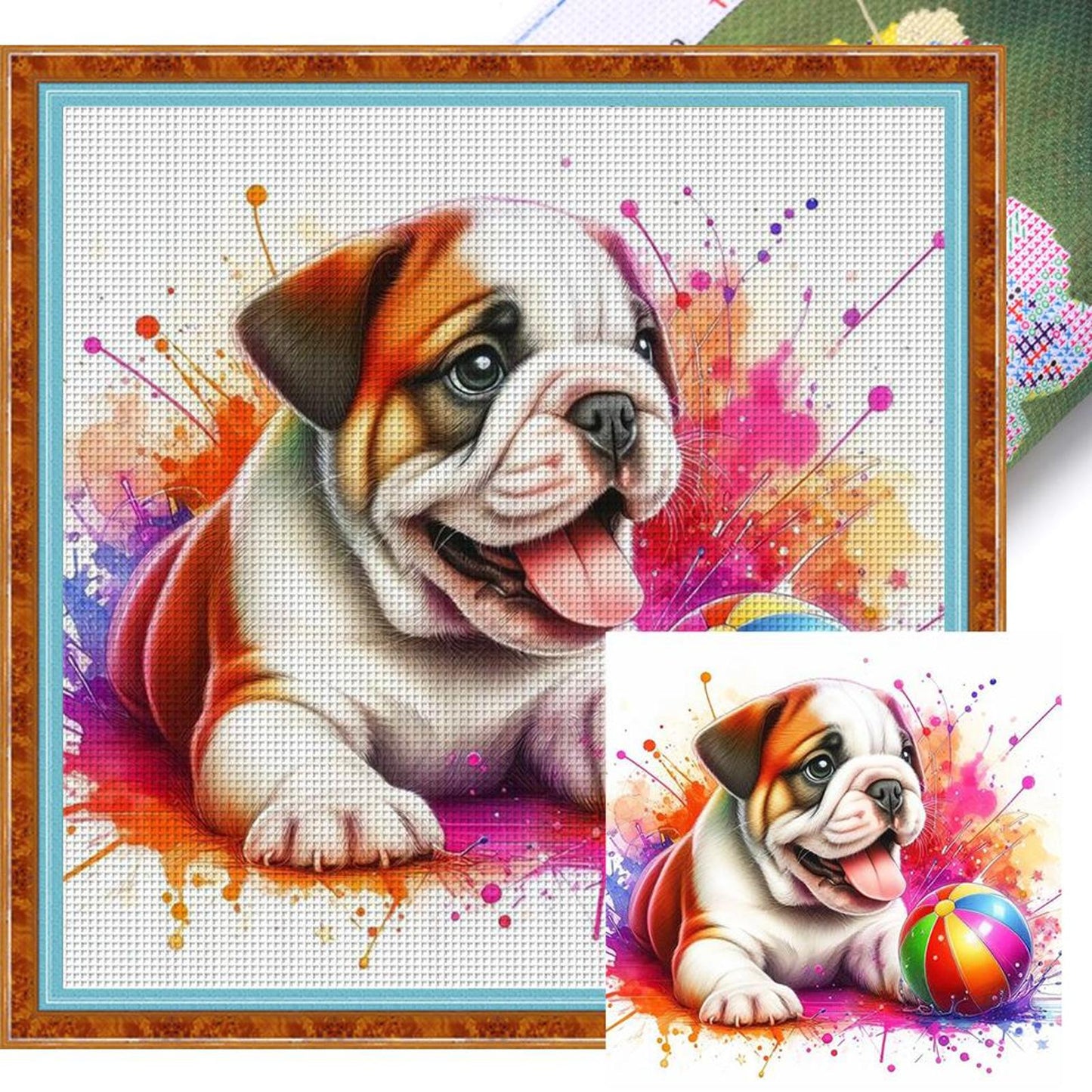 Bulldog Playing With Ball-Dog - Full 11CT Stamped Cross Stitch 40x40CM - Yishu
