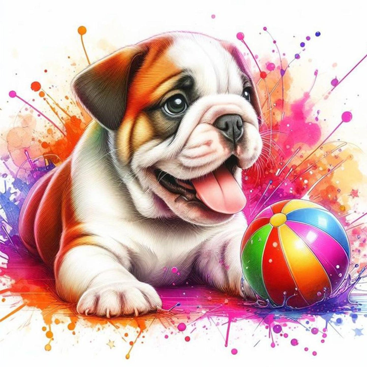 Bulldog Playing With Ball-Dog - Full 11CT Stamped Cross Stitch 40x40CM - Yishu
