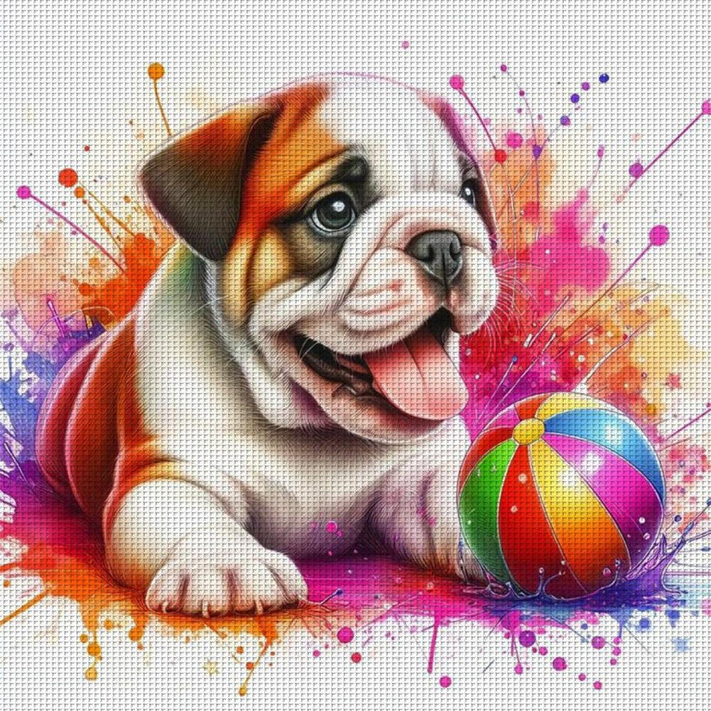 Bulldog Playing With Ball-Dog - Full 11CT Stamped Cross Stitch 40x40CM - Yishu