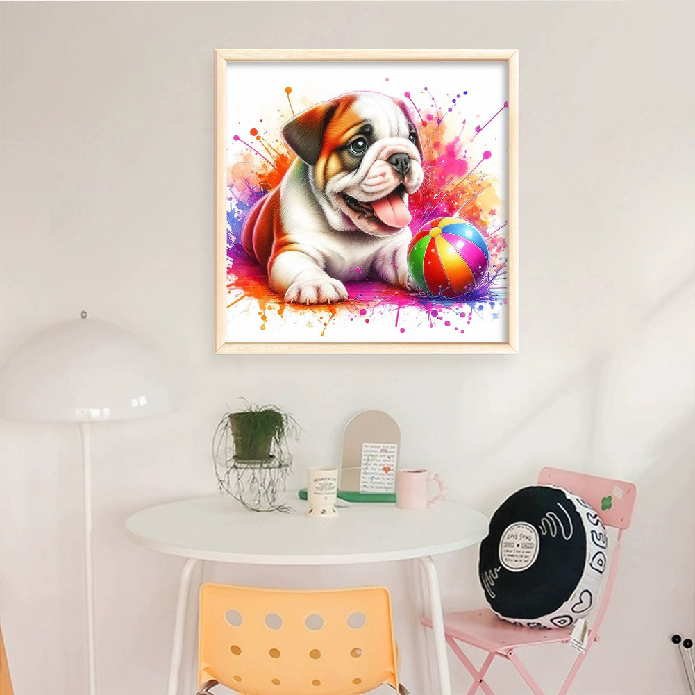 Bulldog Playing With Ball-Dog - Full 11CT Stamped Cross Stitch 40x40CM - Yishu