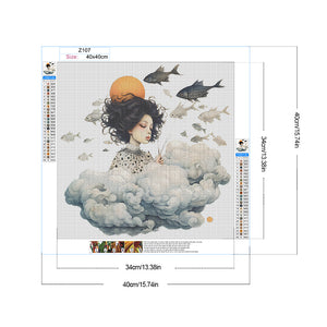 Cartoon Girl And Cloud 40*40CM(Canvas) Full Round Drill Diamond Painting