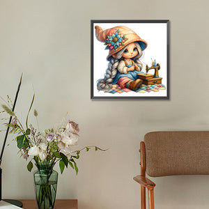 Sewing Machine Girl 40*40CM(Canvas) Full Round Drill Diamond Painting