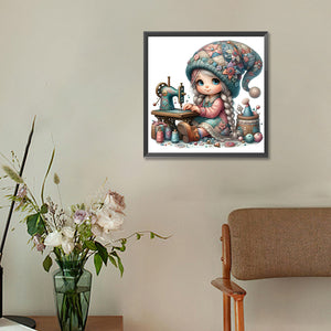 Sewing Machine Girl 40*40CM(Canvas) Full Round Drill Diamond Painting