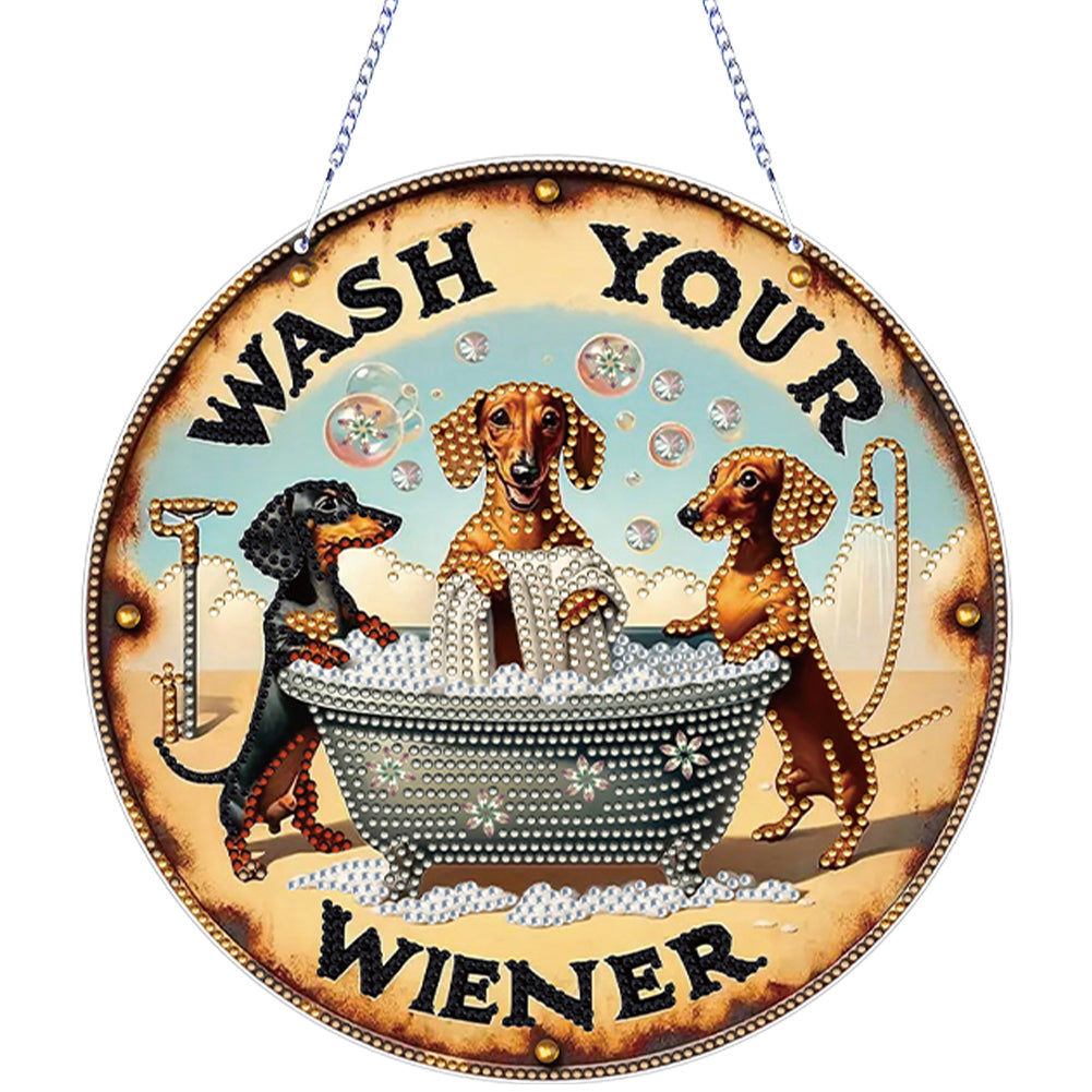 Hot Dog Dachshund 2D Flat DIY Diamond Art Pendant Window Hanging Art Home Decor