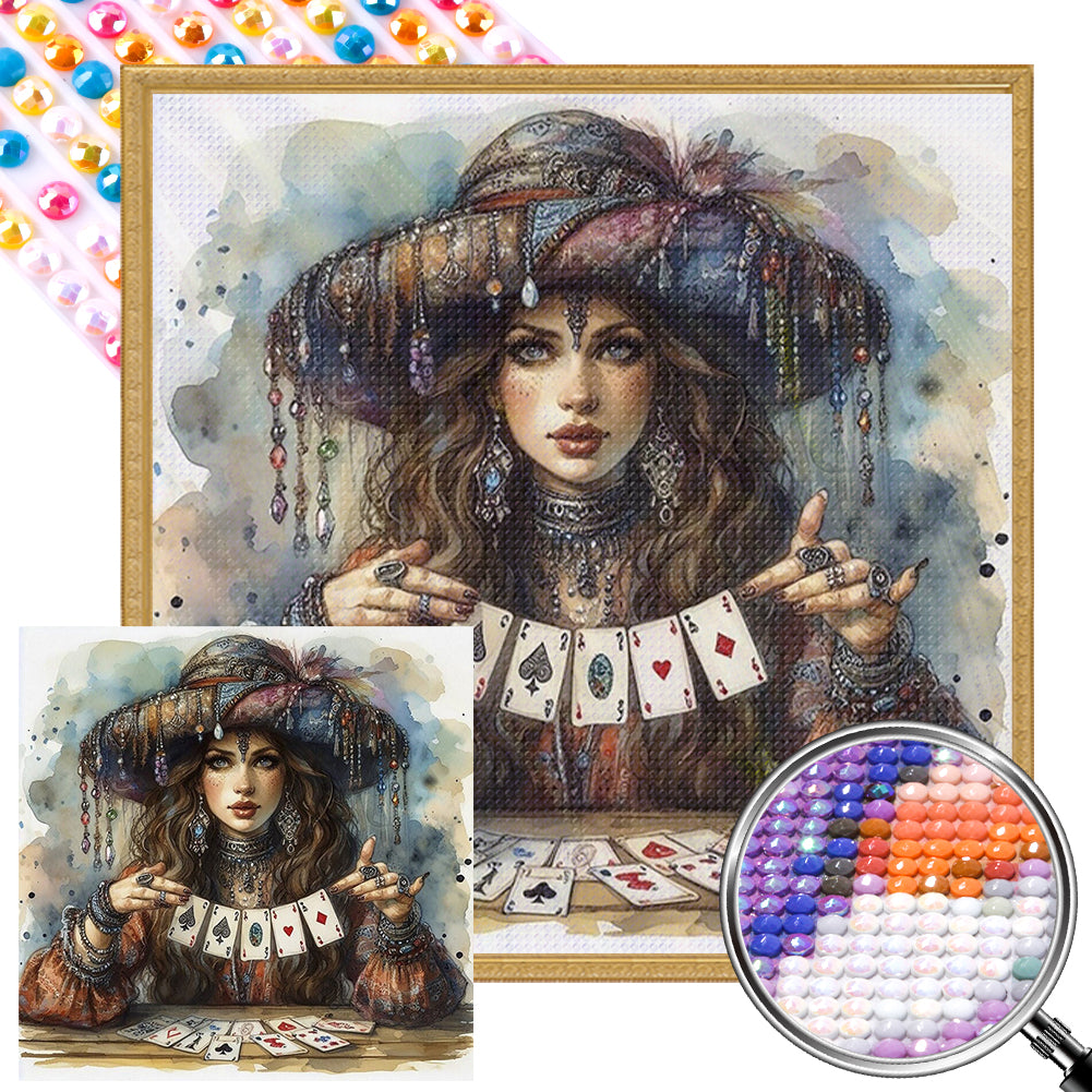 Poker Girl 40*40CM(Picture) Full AB Round Drill Diamond Painting