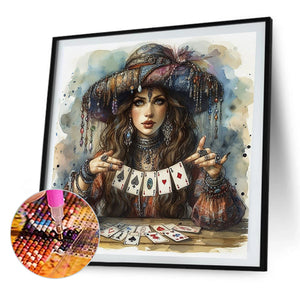 Poker Girl 40*40CM(Picture) Full AB Round Drill Diamond Painting