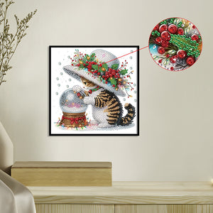 Cute Christmas Cat 30*30CM(Canvas) Partial Special Shaped Drill Diamond Painting