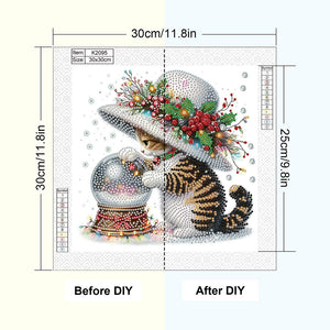 Cute Christmas Cat 30*30CM(Canvas) Partial Special Shaped Drill Diamond Painting