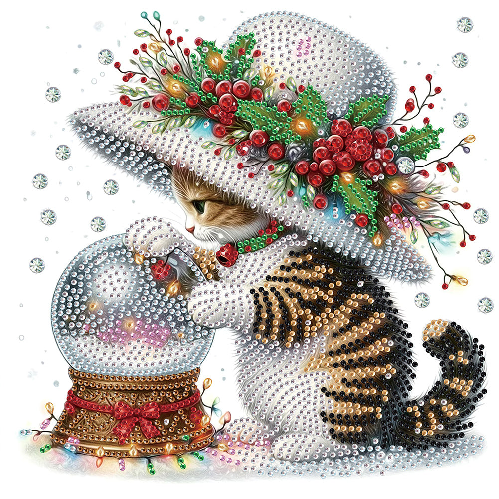 Cute Christmas Cat 30*30CM(Canvas) Partial Special Shaped Drill Diamond Painting