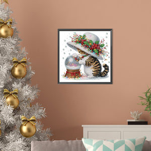 Cute Christmas Cat 30*30CM(Canvas) Partial Special Shaped Drill Diamond Painting