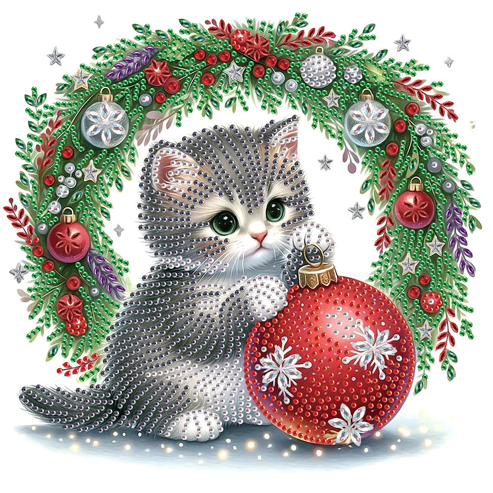 Cute Christmas Cat 30*30CM(Canvas) Partial Special Shaped Drill Diamond Painting