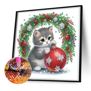 Cute Christmas Cat 30*30CM(Canvas) Partial Special Shaped Drill Diamond Painting