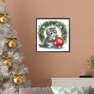 Cute Christmas Cat 30*30CM(Canvas) Partial Special Shaped Drill Diamond Painting