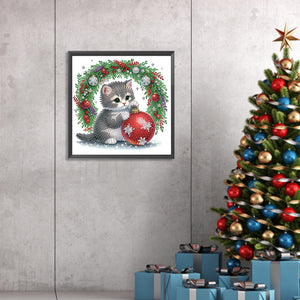 Cute Christmas Cat 30*30CM(Canvas) Partial Special Shaped Drill Diamond Painting