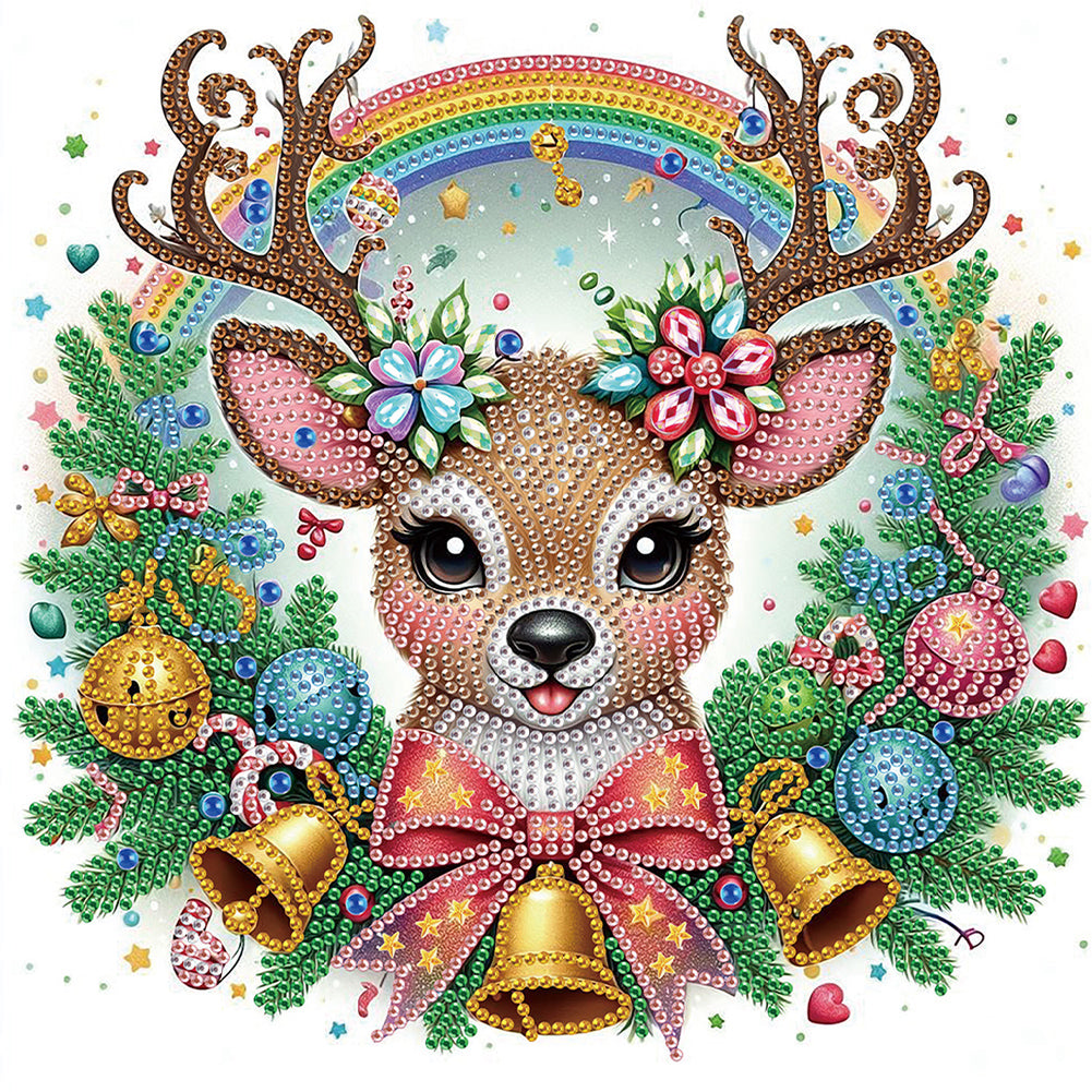 Cute Christmas Deer 30*30CM(Canvas) Partial Special Shaped Drill Diamond Painting