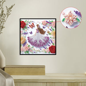 Quilling Flower Girl 30*30CM(Canvas) Partial Special Shaped Drill Diamond Painting